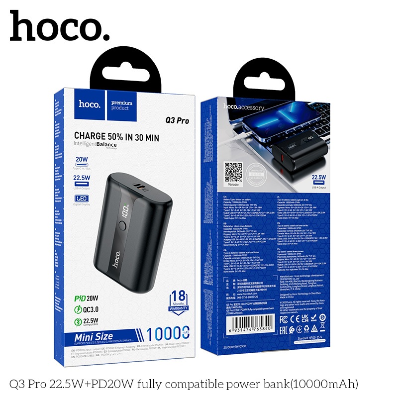 Pin Sạc Dự Phòng 10000mAh HOCO J146 Tích Hợp 4 Cáp USB-C Lightning Micro USB Cho iPhone Android Chín
