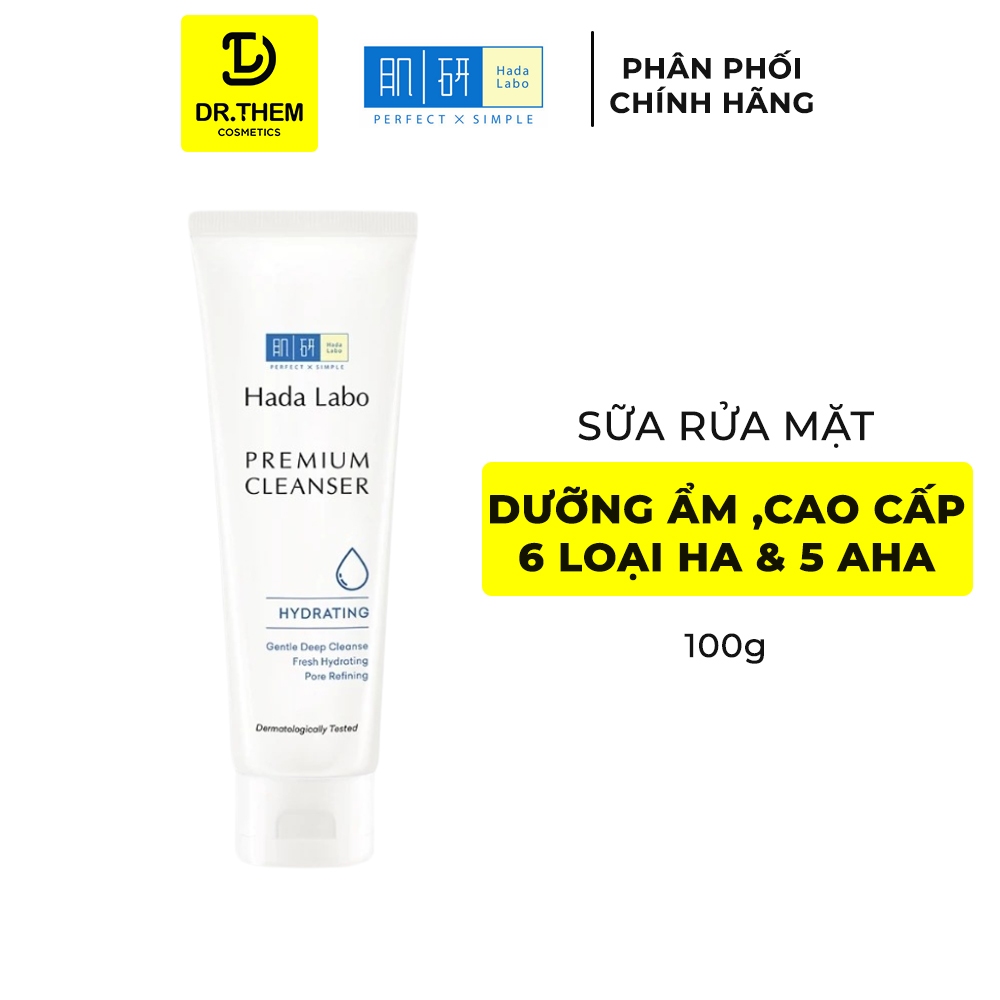 Sữa Rửa Mặt Hada Labo Premium Cleanser Hydrating 100g - Dưỡng Ẩm Cao Cấp, 6 Loại HA & 5 Loại AHA - D