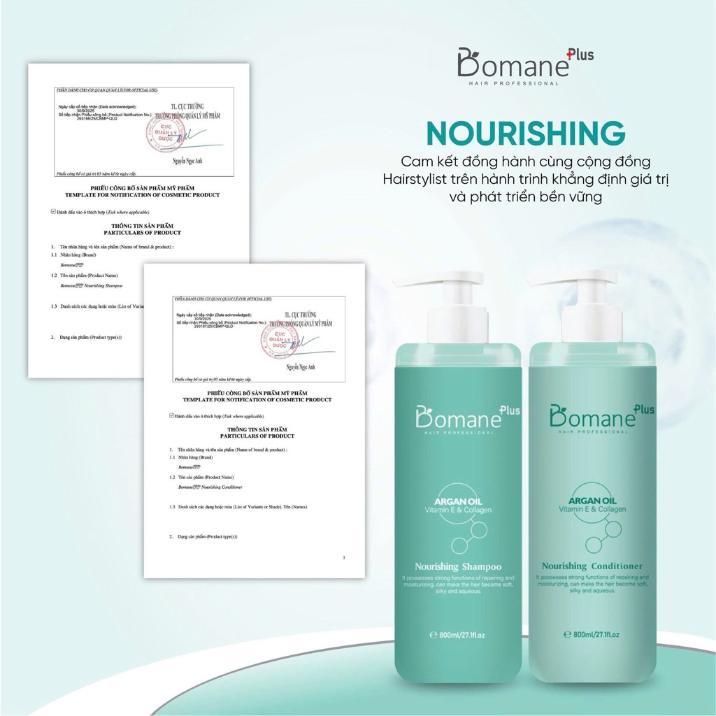 Cặp Dầu Gội Xả Bomane Plus Cao Cấp Phục Hồi Hư Tổn Bảo Vệ Màu Nhuộm Tái Tạo Toàn Diện Đa Tầng 800ML