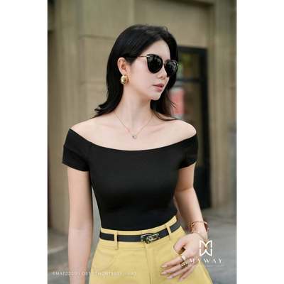 Áo Thun Nữ MY WAY Cổ Thuyền Trễ Vai Ngắn Tay Sang Chảnh 6MAT2200