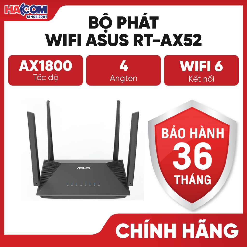 Bộ phát wifi Asus RT-AX52 ((WiFi 6, Chuẩn AX1800, AiMesh) HACOM PC