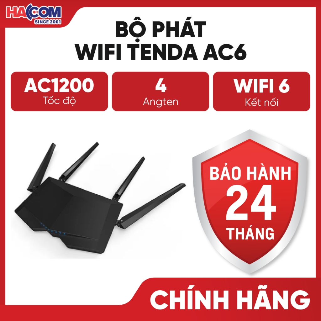 Bộ Phát Wifi Tenda AC6 Chuẩn AC1200Mbps -  Bảo Hành 36 Tháng HACOM PC