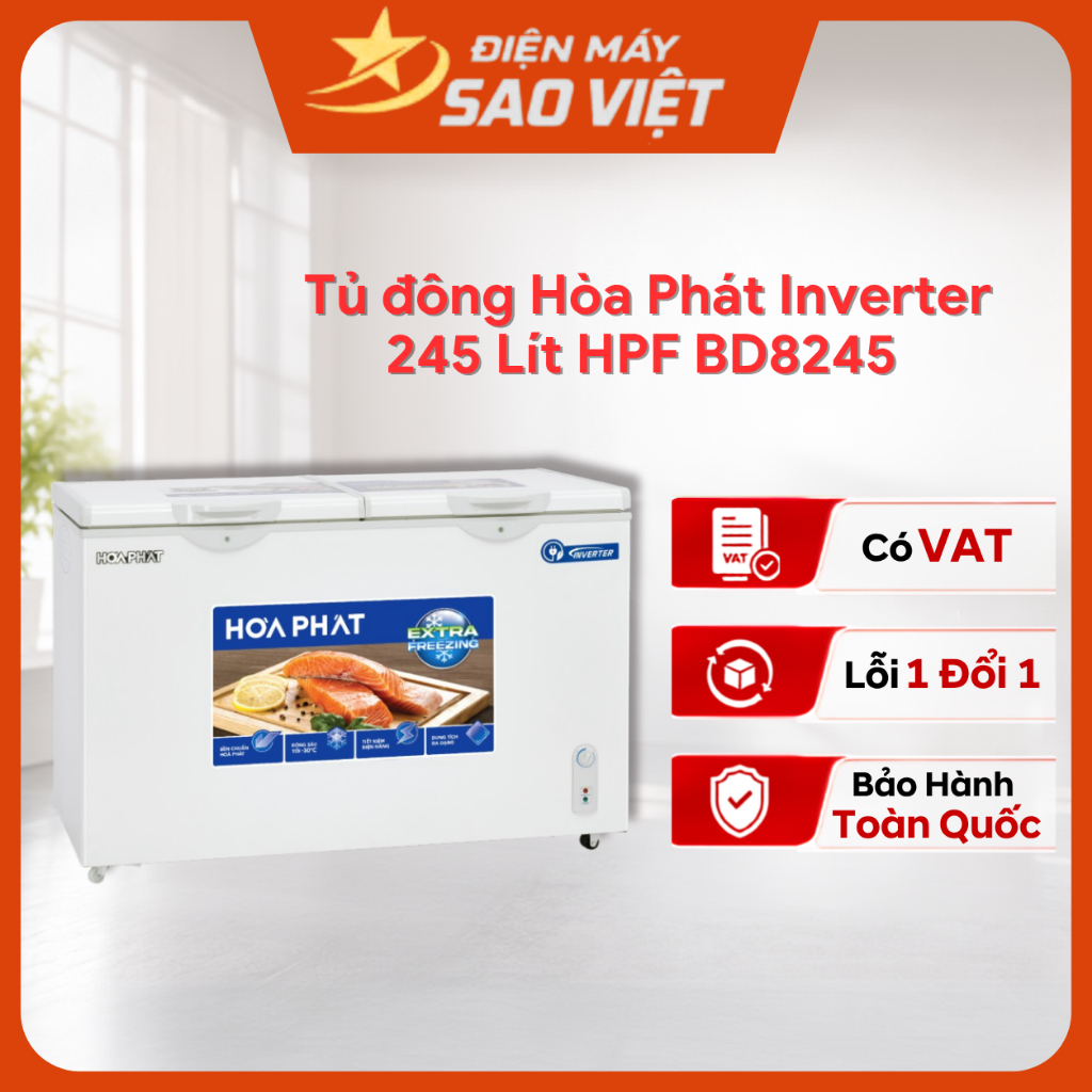 Tủ đông Hòa Phát Inverter HPF BD8245 245 lít Tiết Kiệm Điện Bảo hành 24 tháng tại nhà