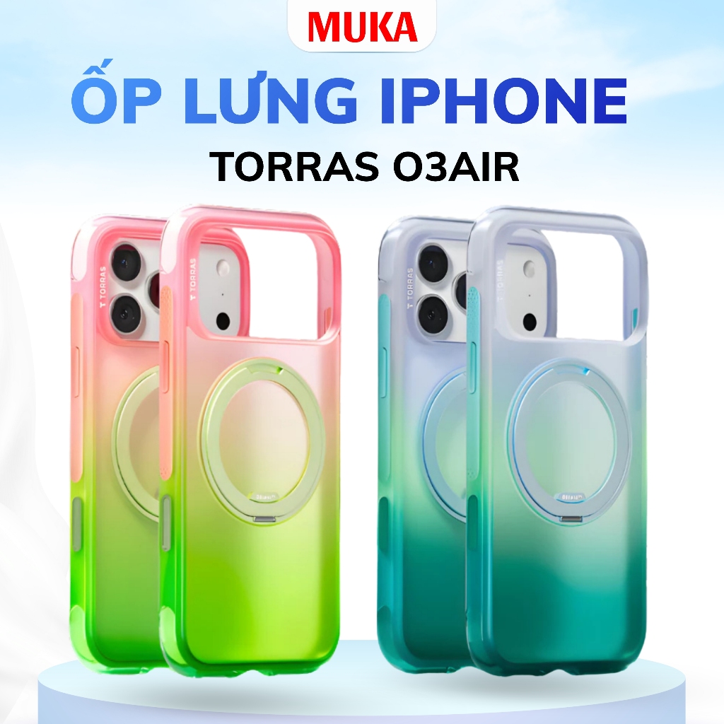Ốp Lưng iPhone CHỐNG SỐC 4M TORRAS O3 Air Giá Đỡ Từ Tính Chống dơ, Cho lP 18 Pro/ ProMax 17/16/15/ S