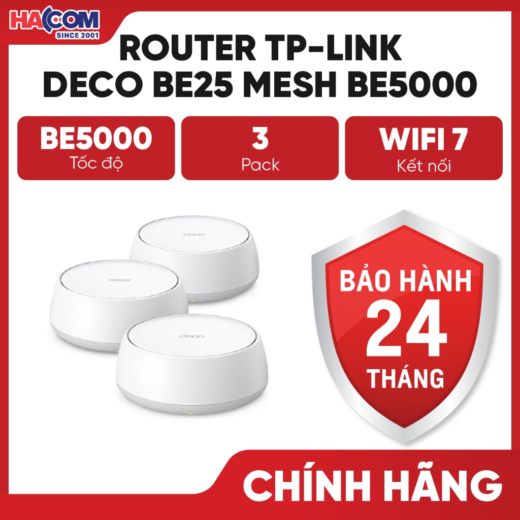 Bộ Phát Wifi Mesh TP-Link Deco BE25 Chuẩn BE5000 Với Công Nghệ Wifi 7 - BH 24 Tháng HACOM PC