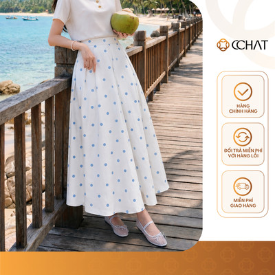 Chân Váy 𝐂𝐂𝐇𝐀𝐓 Dáng Xòe Midi Polka Dot Họa Tiết Chấm Bi Chất Liệu Tuytsi Cao Cấp 16CDS2019XT
