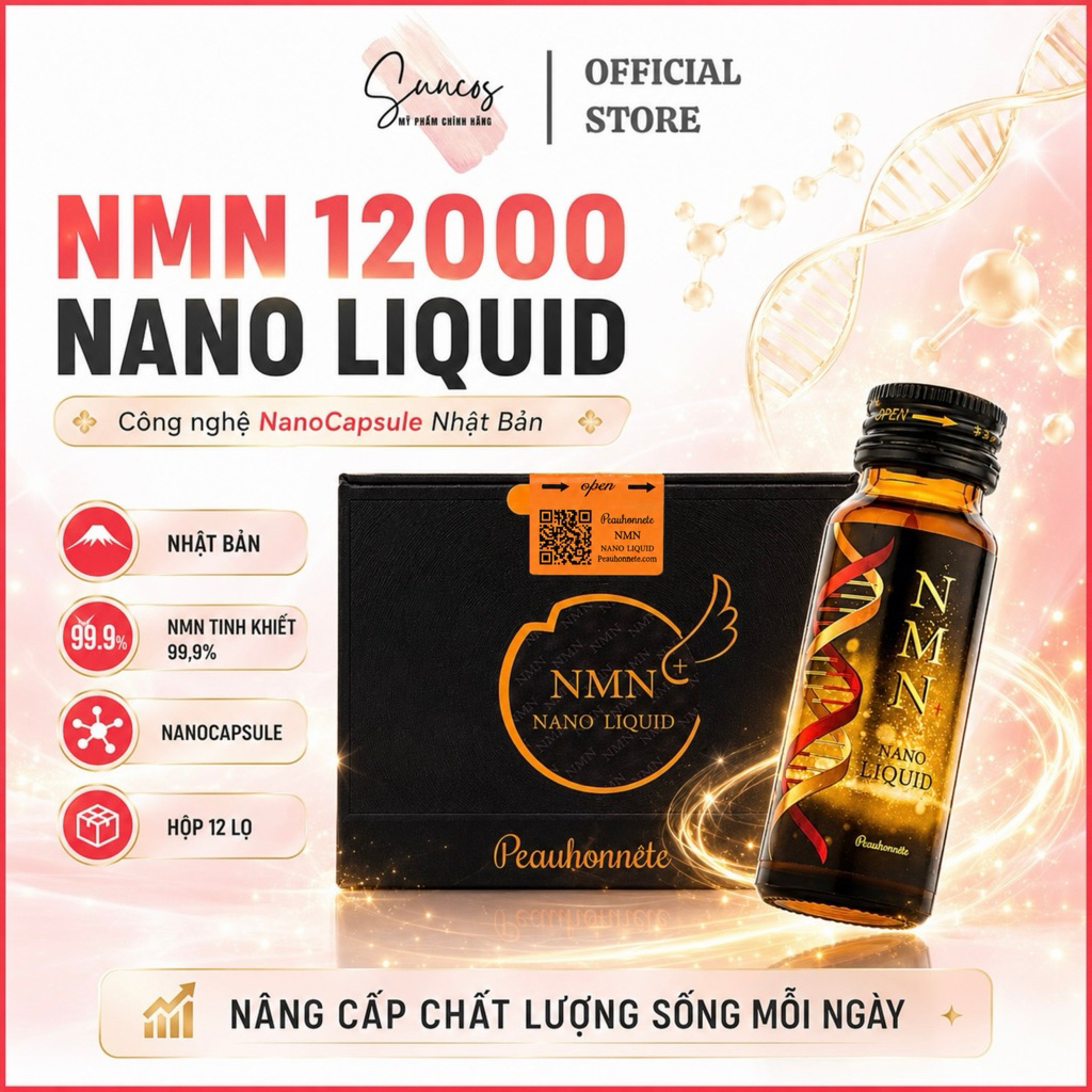Nước Uống NMN Peauhonnête Nano Liquid 12000 Nhật Bản 12 Lọ Hỗ Trợ Chuyển Hóa Năng Lượng - Suncos