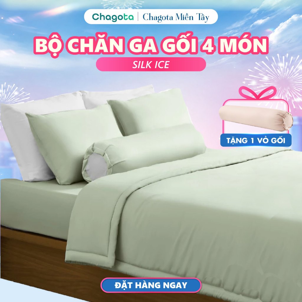 Bộ 4 Món Chăn Ga Gối Lụa Silk Ice CHAGOTA, Công Nghệ Thiết Kế Màu Nhẹ Nhàng, Thoáng Khí 1mx2m - 2mx2