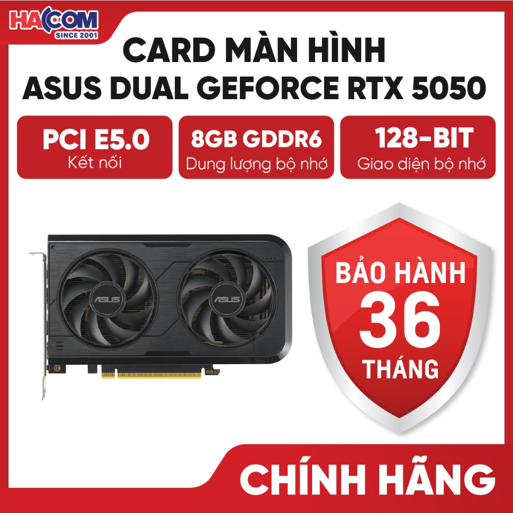 Card Màn Hình VGA ASUS Dual RTX 5050 8GB GDDR6 OC Edition (DUAL-RTX5050-O8G) - BH 36 Tháng HACOM PC
