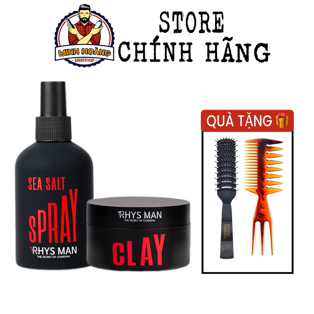 Sáp vuốt tóc Rhys Man 3S Airy Texture Clay 90g, Xịt tạo phồng Sea Salt Rhys Man 200ml chính hãng