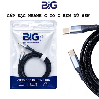 Cáp Sạc Nhanh Chính Hãng BIG Type C To Type C  66W Dây Dù Bền Bỉ Hỗ Trợ Sạc Nhanh