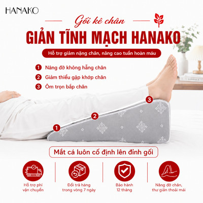 Gối kê chân hỗ trợ giãn tĩnh mạch chuyên dụng HANAKO chiều cao 22CM dành cho người < 1m52cm