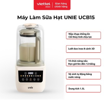 Máy Làm Sữa Hạt UNIE UCB15 | Dung Tích 1.5L | 10 Chức Năng Nấu | Hẹn Giờ Đến 12h | Vệ Sinh Tự Động