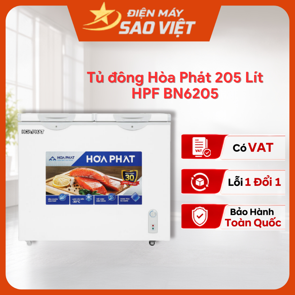 Tủ đông Hòa Phát HPF BN6205 205 lít Dàn Nhôm Bảo hành 24 Tháng Tại Nhà