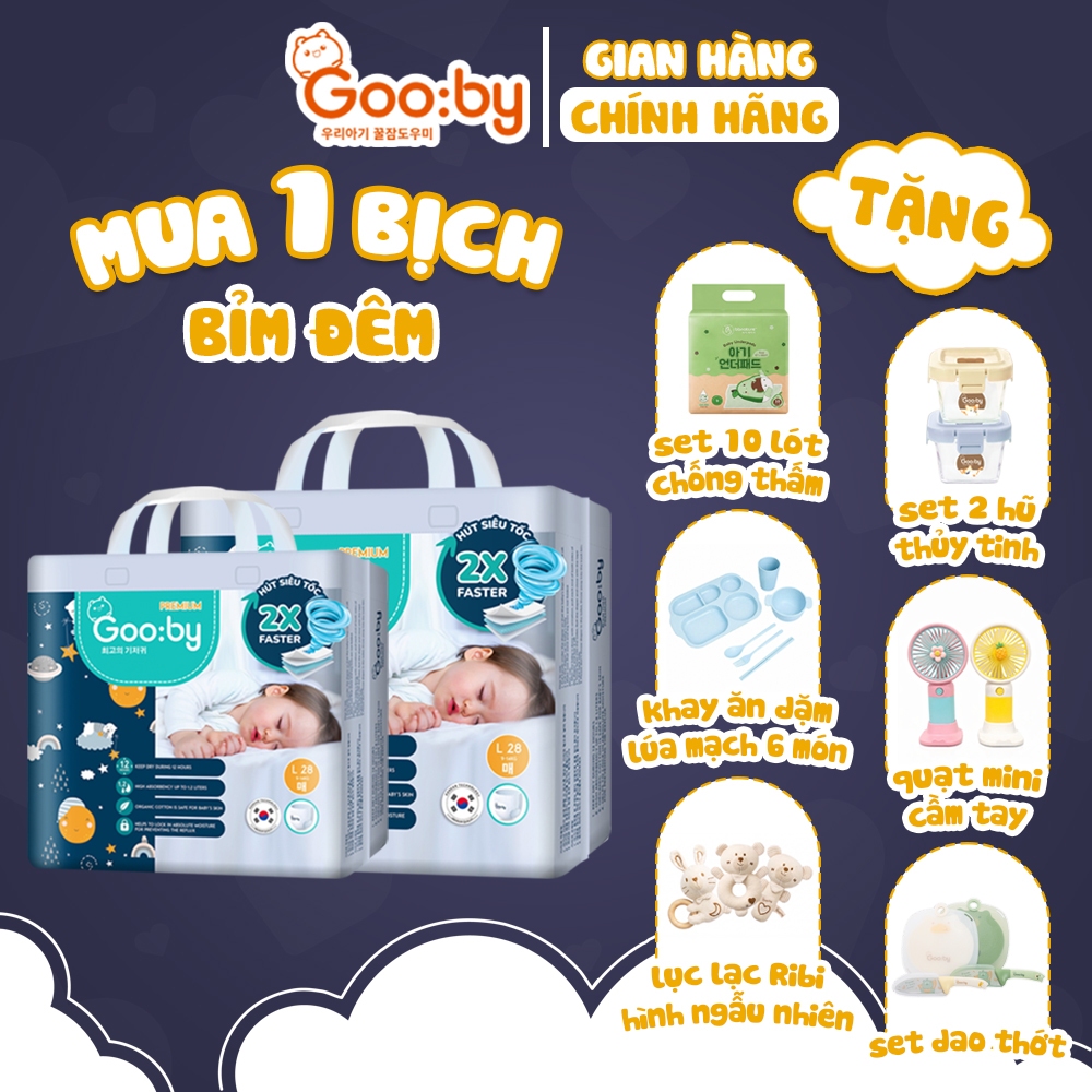 (Combo quà) Tã/bỉm Gooby Premium - Bỉm đêm siêu mỏng mềm mại, chống tràn đủ size cho bé 4-30KG