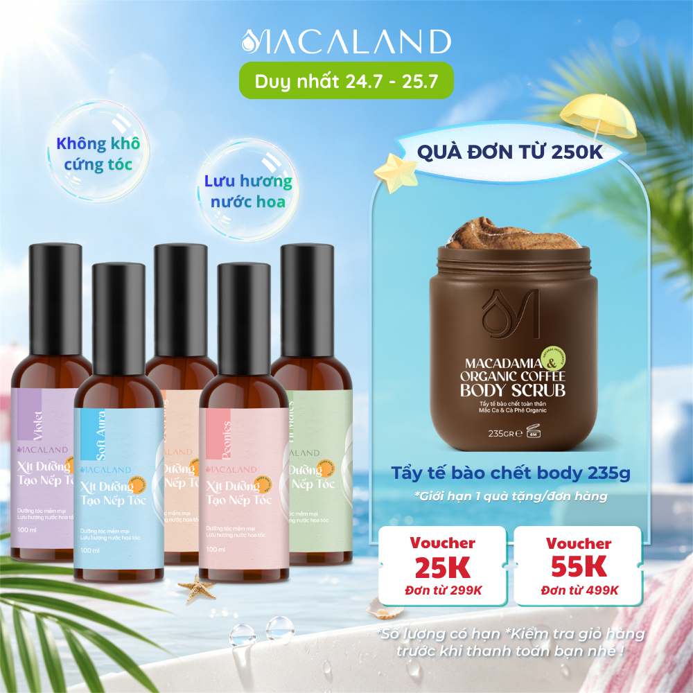 Xịt giữ nếp tạo kiểu dưỡng tóc 3in1 MACALAND 100ml lưu hương nước hoa, không khô cứng tóc