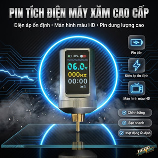 Pin tích điện máy xăm 2000Mah - Màn Led màu, nguồn máy xăm không dây, dung lượng pin trên 8h làm việc