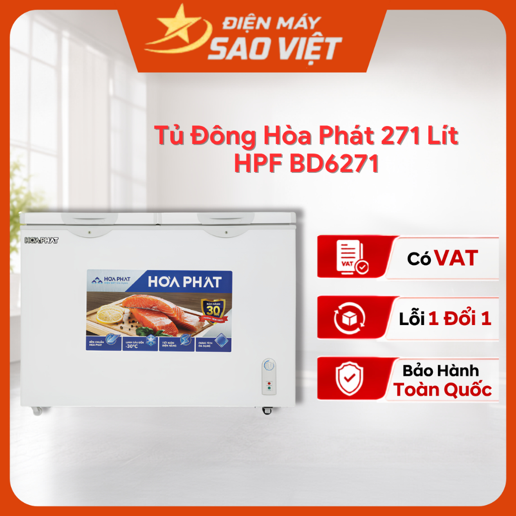 Tủ Đông Hòa Phát HPF BD6271 271 lít Dàn Đồng Bảo hành 24 tháng tại nhà