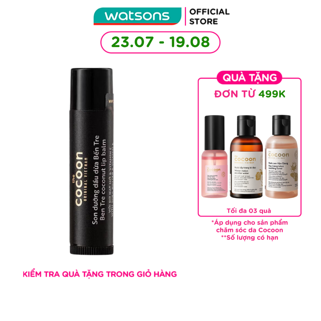 Son Dưỡng Dầu Dừa Cocoon Ben Tre Coconut Lip Balm With Shea Butter & Vitamin E 5g