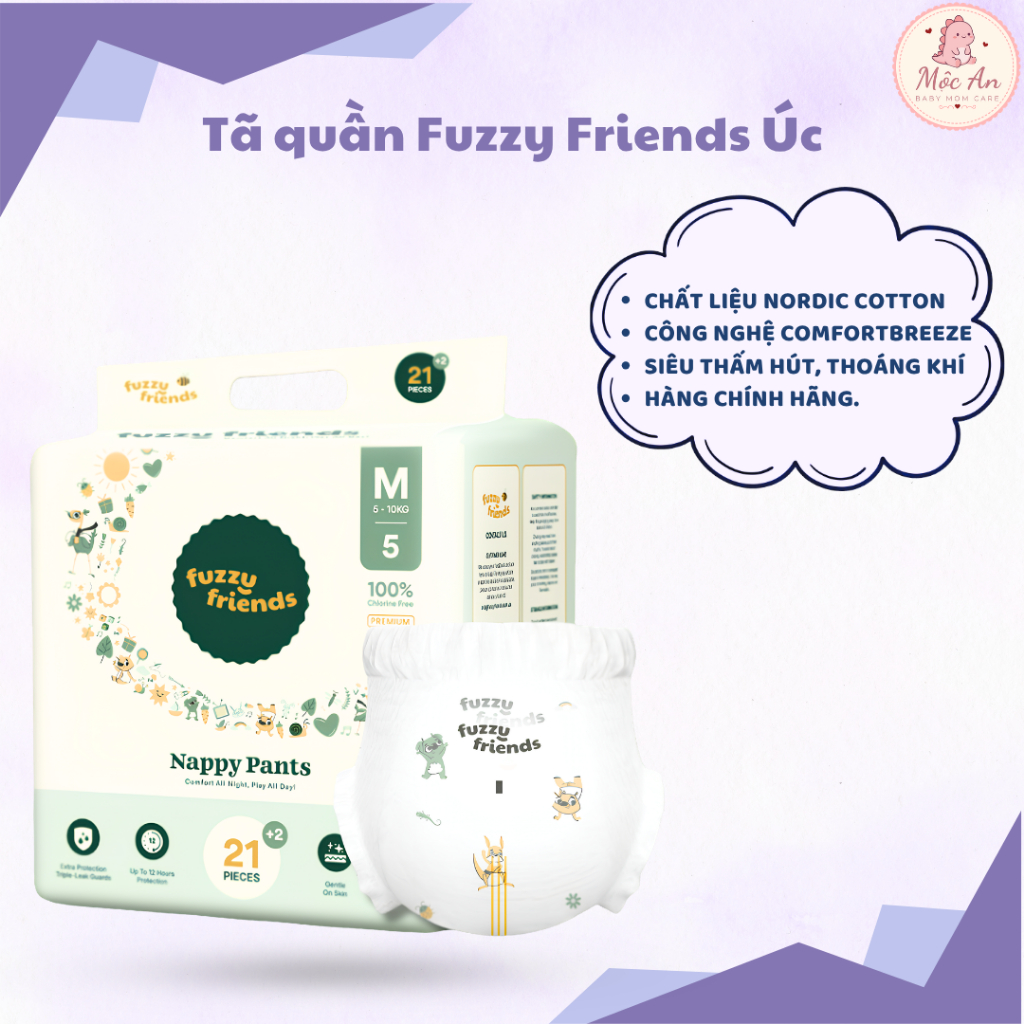 FUZZY FRIENDS Tã/bỉm đêm  chống tràn cho bé đủ size- Nhập khẩu chính hãng