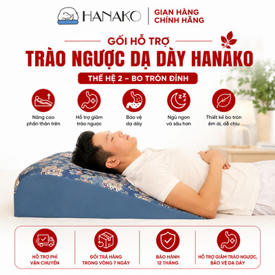Gối Ngủ Nâng Thân Hanako Duy Nhất Bo Tròn Đỉnh 16cm&18cm - Hỗ Trợ Giảm Trào Ngược, Ợ Chua, Nâng Đỡ Cổ Vai Gáy