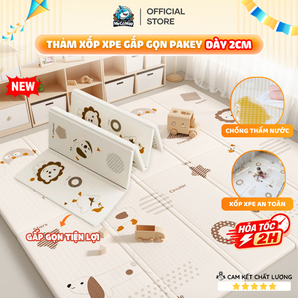 [HỎA TỐC] Thảm Xốp XPE Pakey Dày 2CM, Thảm Gấp Gọn 2 Mặt Êm Ái Cho Bé Tập Bò Tập Đi, Vân Nổi Chống T