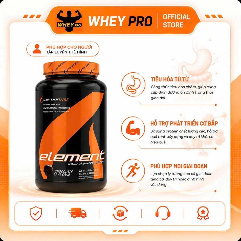 Carbon Fire Element Protein 2.31lbs – Casein Vị Chocolate Lava Cake