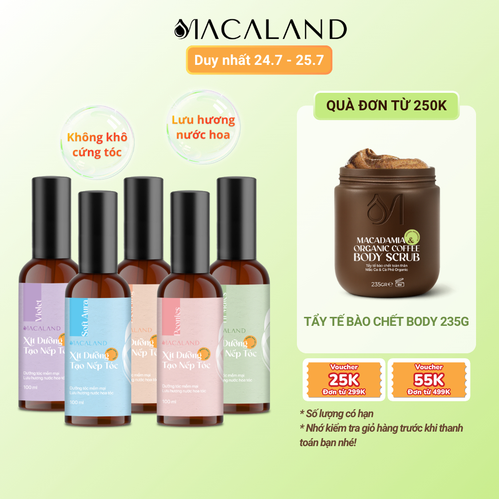 Xịt giữ nếp tạo kiểu và dưỡng tóc 3in1 MACALAND 100ml hương thơm nước hoa cho tóc