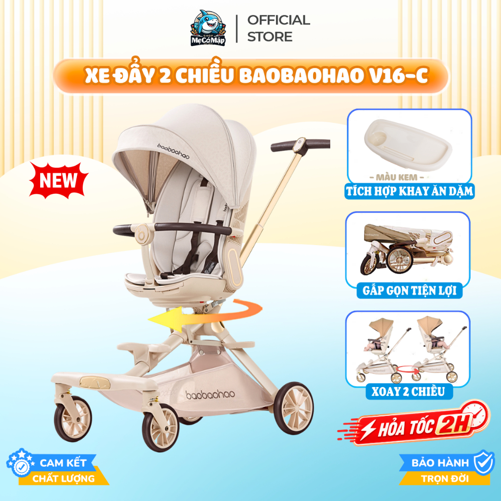 [HỎA TỐC] Xe Đẩy Cho Bé Baobaohao V16, V9-C Chính Hãng, Xe Đẩy Gấp Gọn 2 Chiều Tiện Lợi Mái Che Vòm 