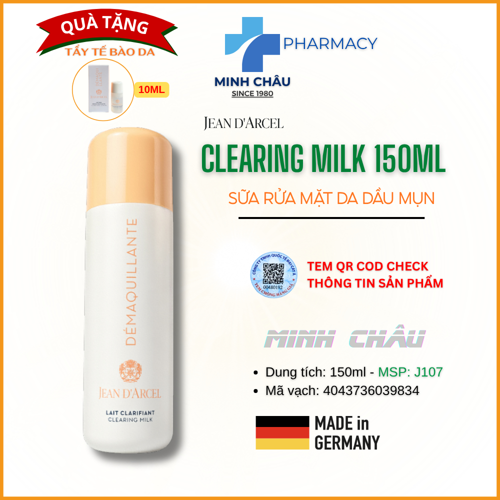 Sữa rửa mặt cho da dầu và da mụn Clearing milk 150ml - J107 Jean d'Arcel.