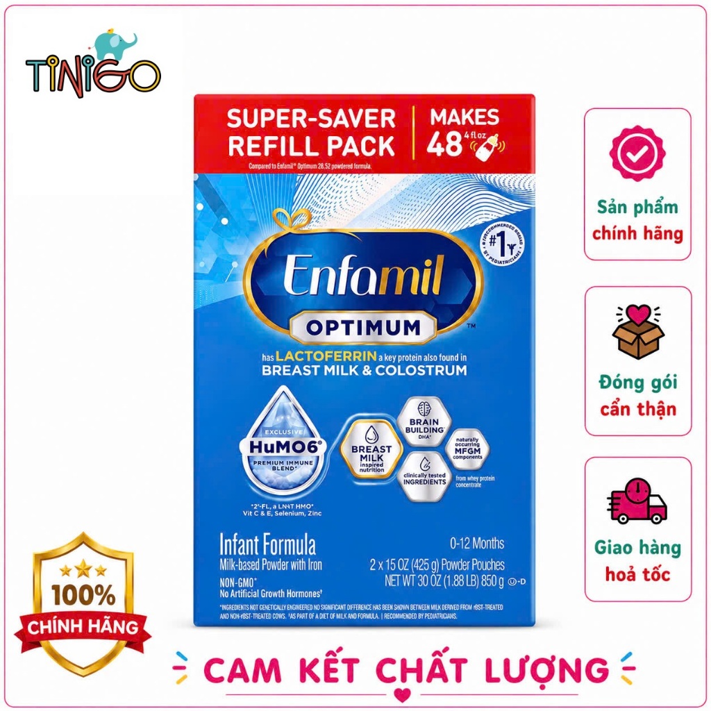 Sữa Bột Enfamil Enspire Optimum Mỹ Hộp Giấy 850g cho bé cho bé từ 0 - 12 tháng