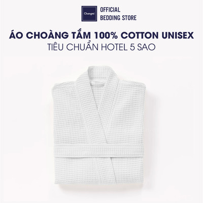 Changmi Áo Choàng Tắm 100% Cotton Waffle Trắng Cao Cấp, Mềm Nhẹ, Thoáng Mát, Thấm Hút Tốt, Chuẩn Hotel 5 sao