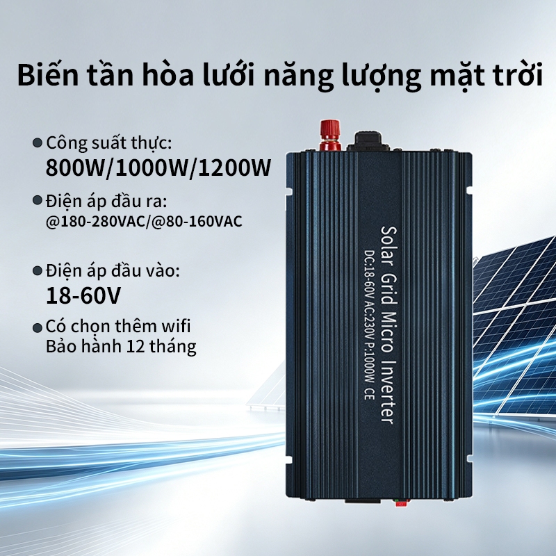 Biến tần hòa lưới năng lượng mặt trời CT800W/1000W/1200W, dải điện áp rộng 18-60V, Micro Inverter