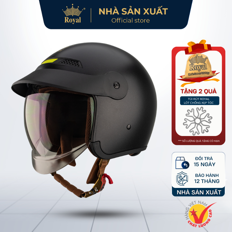 Mũ Bảo Hiểm Royal Chính Hãng M139 Luxury Cao Cấp Có Kính Dài Chắn Gió, Mũ Bảo Hiểm 3/4 Royal Nam Nữ