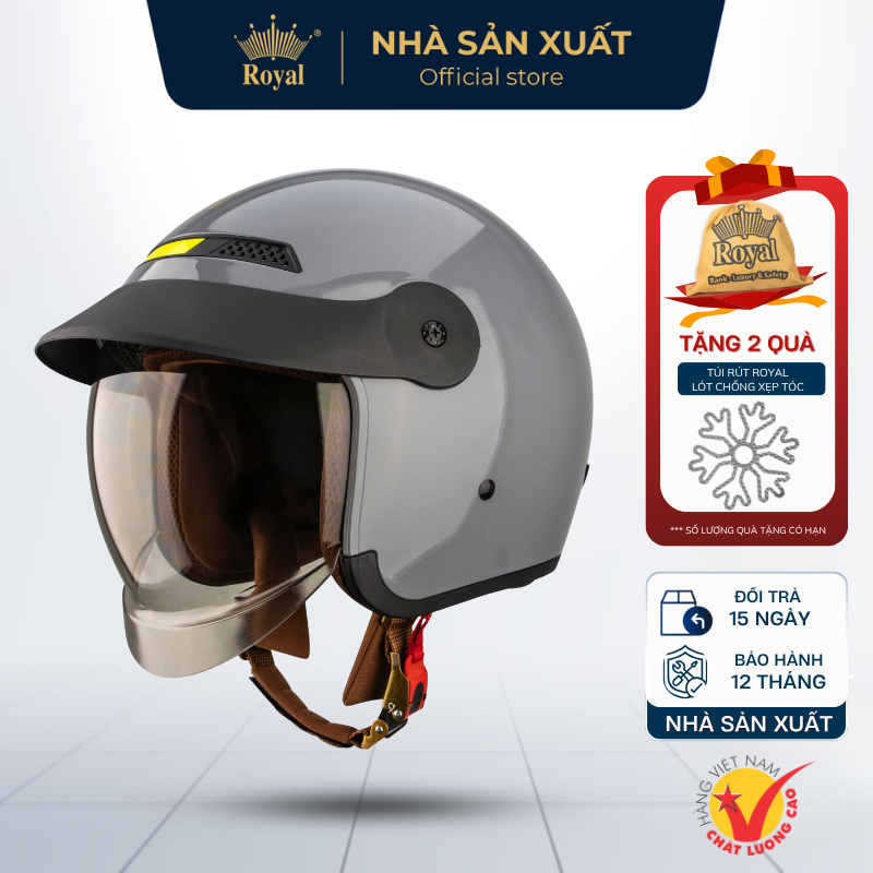 Mũ Bảo Hiểm Royal Chính Hãng M268 Cao Cấp 2 Kính, Mũ Bảo Hiểm Royal 3/4 M139 Lux Kính Âm