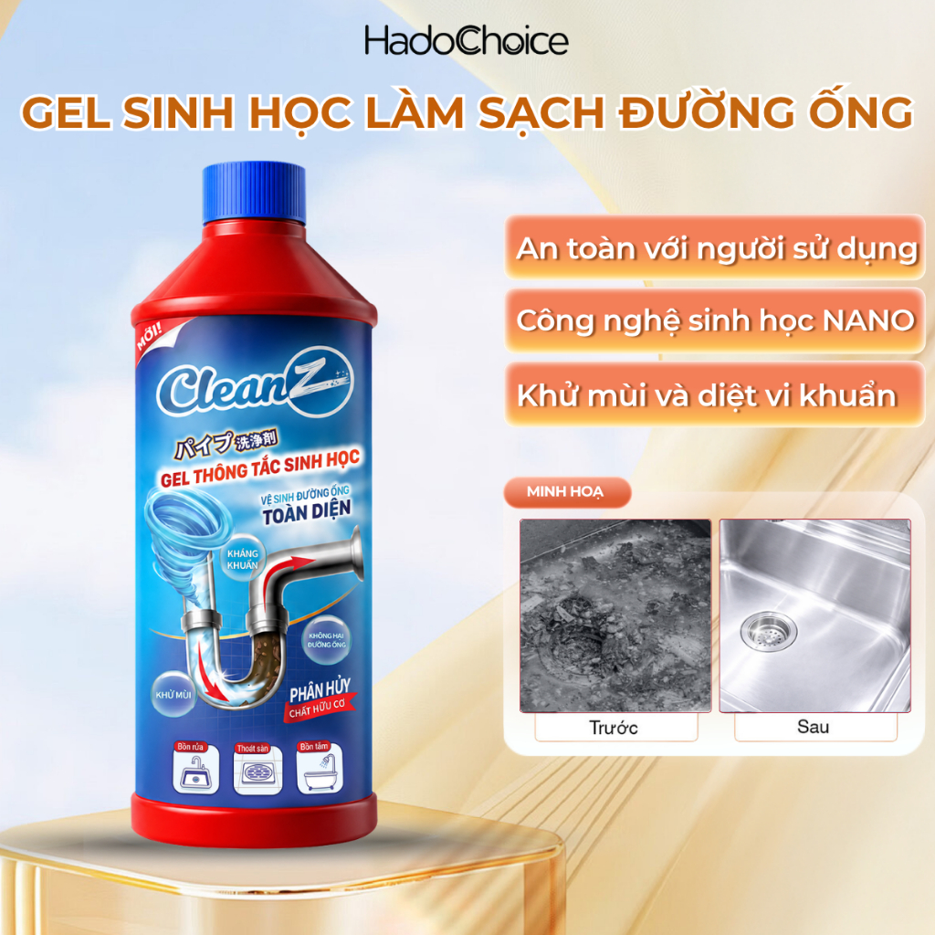 Gel sinh học CleanZ phòng tắc nghẽn, làm sạch đường ống rửa bát, rửa mặt, loại bỏ mùi hôi hiệu quả