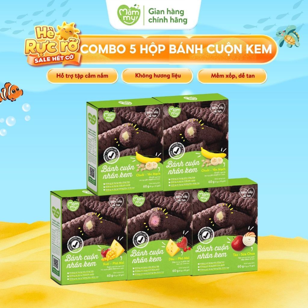 [DATE 30-60 NGÀY] Bánh Ăn Dặm Cuộn Kem Mămmy giàu Canxi Không Gluten Muối Chất Bảo Quản cho bé 7 thá