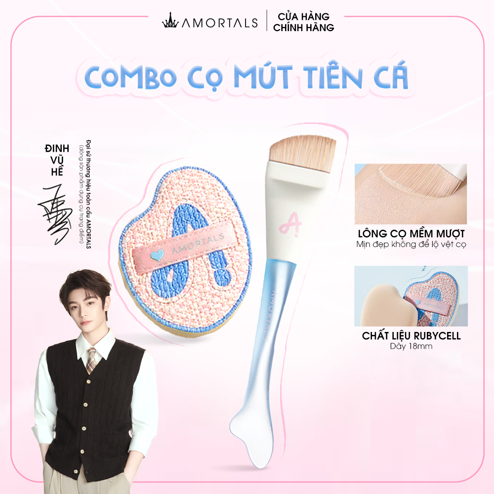 《Amortals》Combo Cọ Mút Tán Kem Nền Amortals Cọ Trang Điểm Cá Nhân Tiên Cá Mềm Mại Tán Nền, Cushion