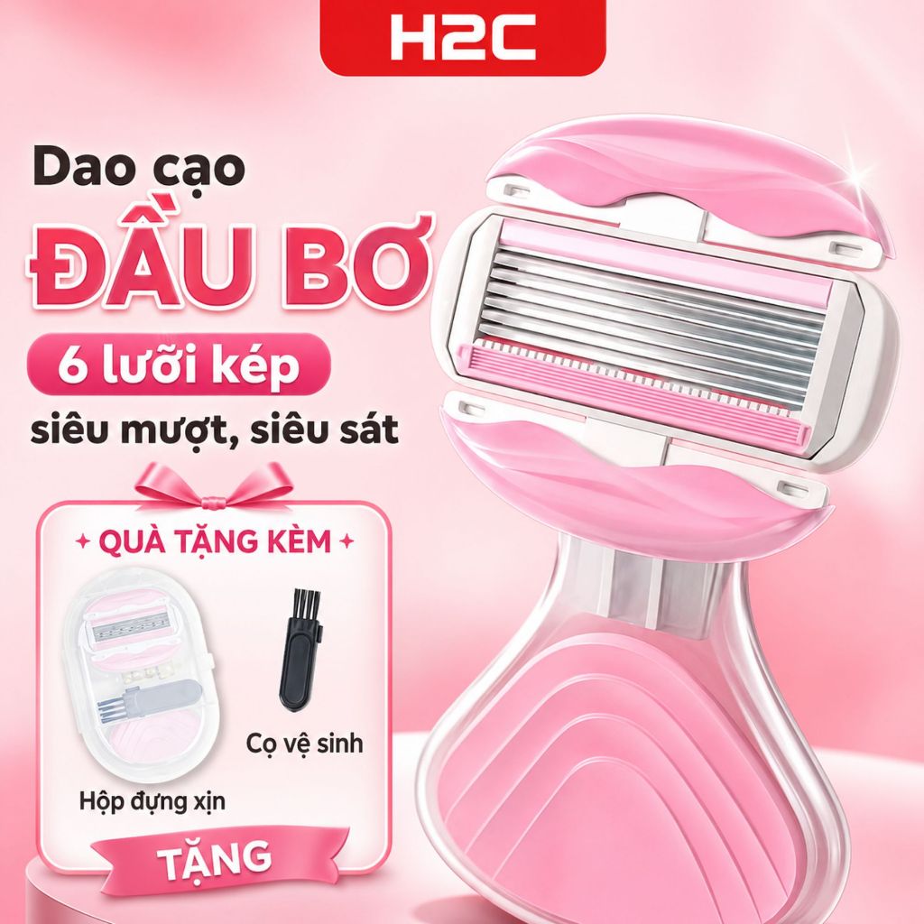 Dao cạo nữ, dao cạo bikini H2C Gentlesilk đầu bơ venus spa 6 lưỡi siêu cao cấp, cạo sạch mịn không r