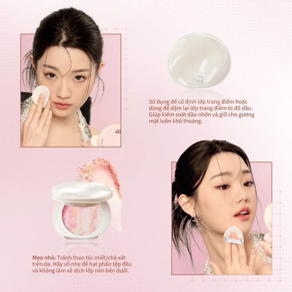 Ảnh 7 của Phấn phủ dạng nén Barenbliss Bloomatte Fine to Refine Compact Powder mịn lì kiềm dầu kháng nước 6g