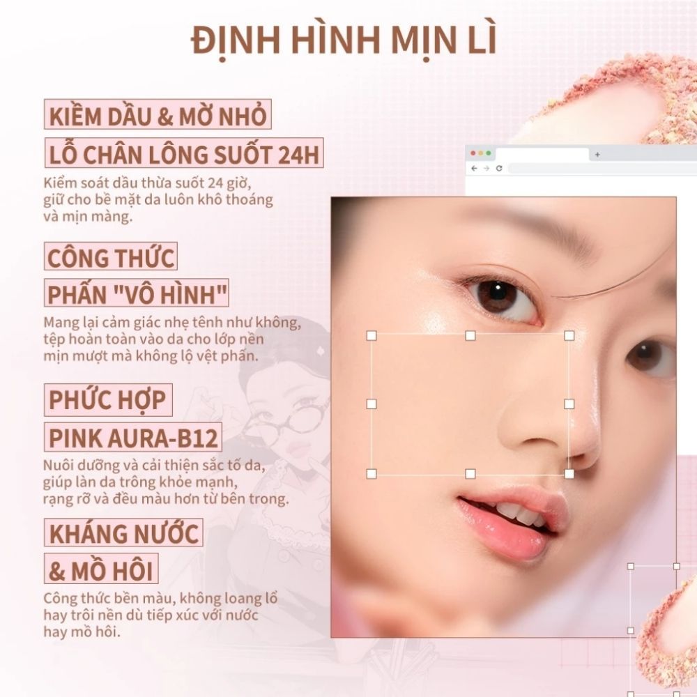 Ảnh 4 của Phấn phủ dạng nén Barenbliss Bloomatte Fine to Refine Compact Powder mịn lì kiềm dầu kháng nước 6g