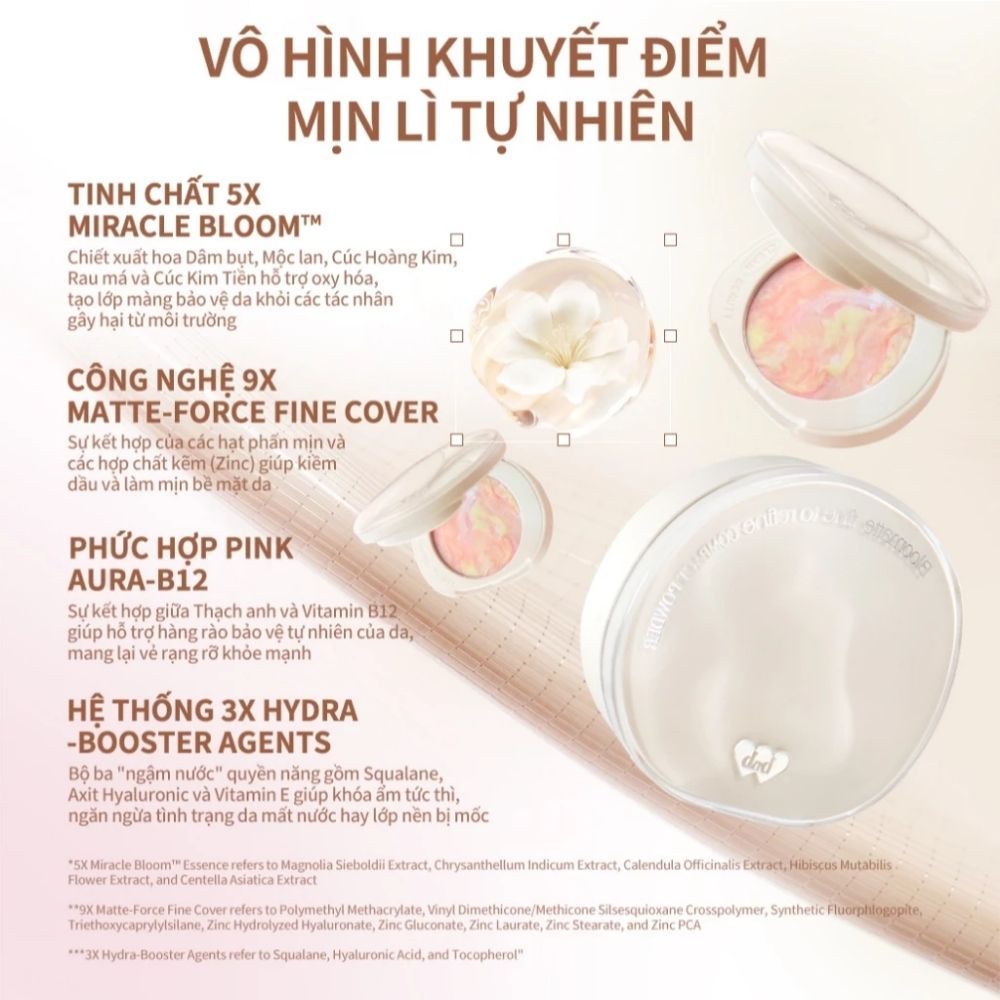 Ảnh 5 của Phấn phủ dạng nén Barenbliss Bloomatte Fine to Refine Compact Powder mịn lì kiềm dầu kháng nước 6g