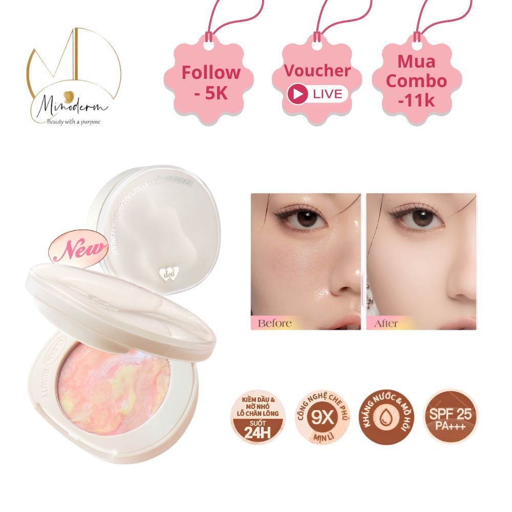 Phấn phủ dạng nén Barenbliss Bloomatte Fine to Refine Compact Powder mịn lì kiềm dầu kháng nước 6g