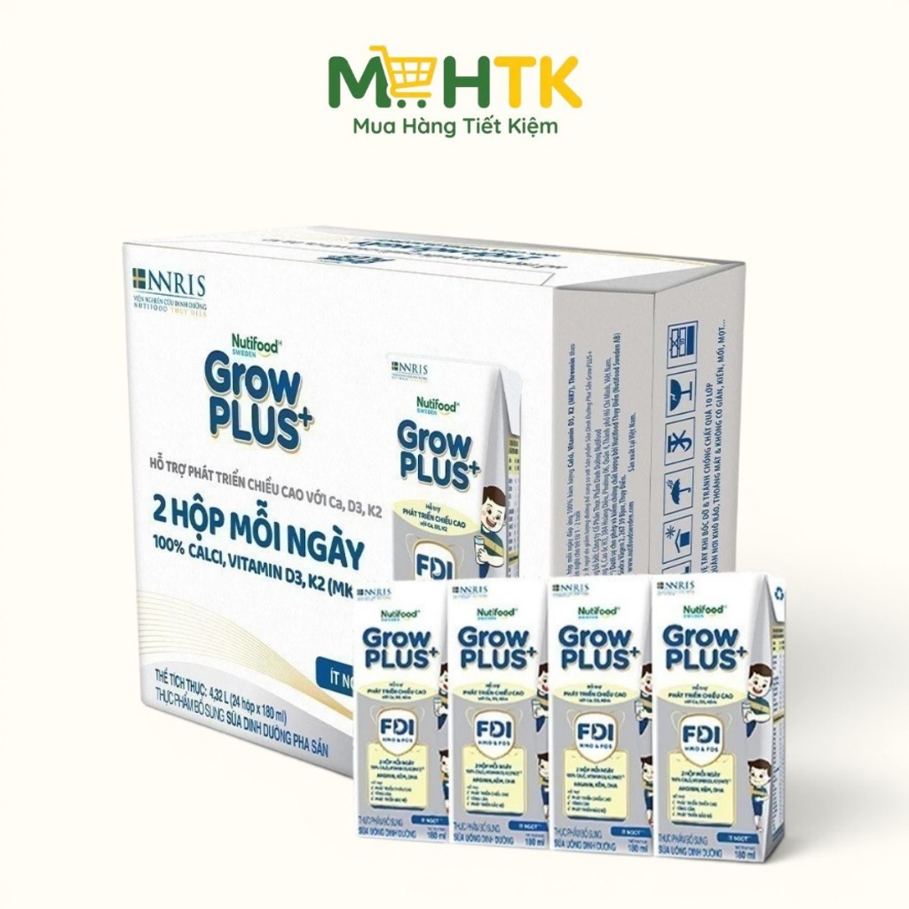 Thùng sữa nước pha sẵn NutiFood Grow PLUS+ Bạc 1+ 180ml x 24 hộp