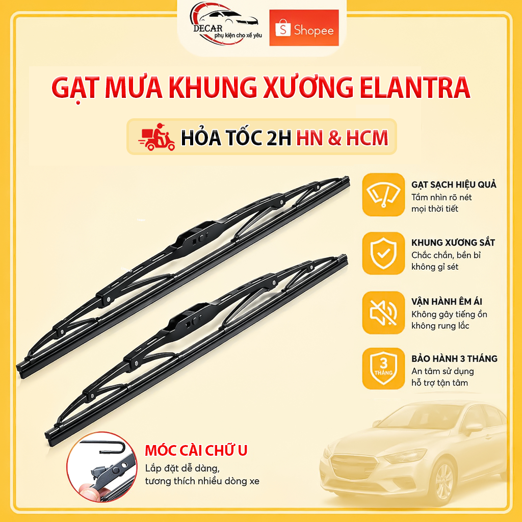 [HYUNDAI ELANTRA] Cần gạt mưa khung xương, chổi gạt mưa xe HYUNDAI ELANTRA, gạt kính xe oto, thanh g