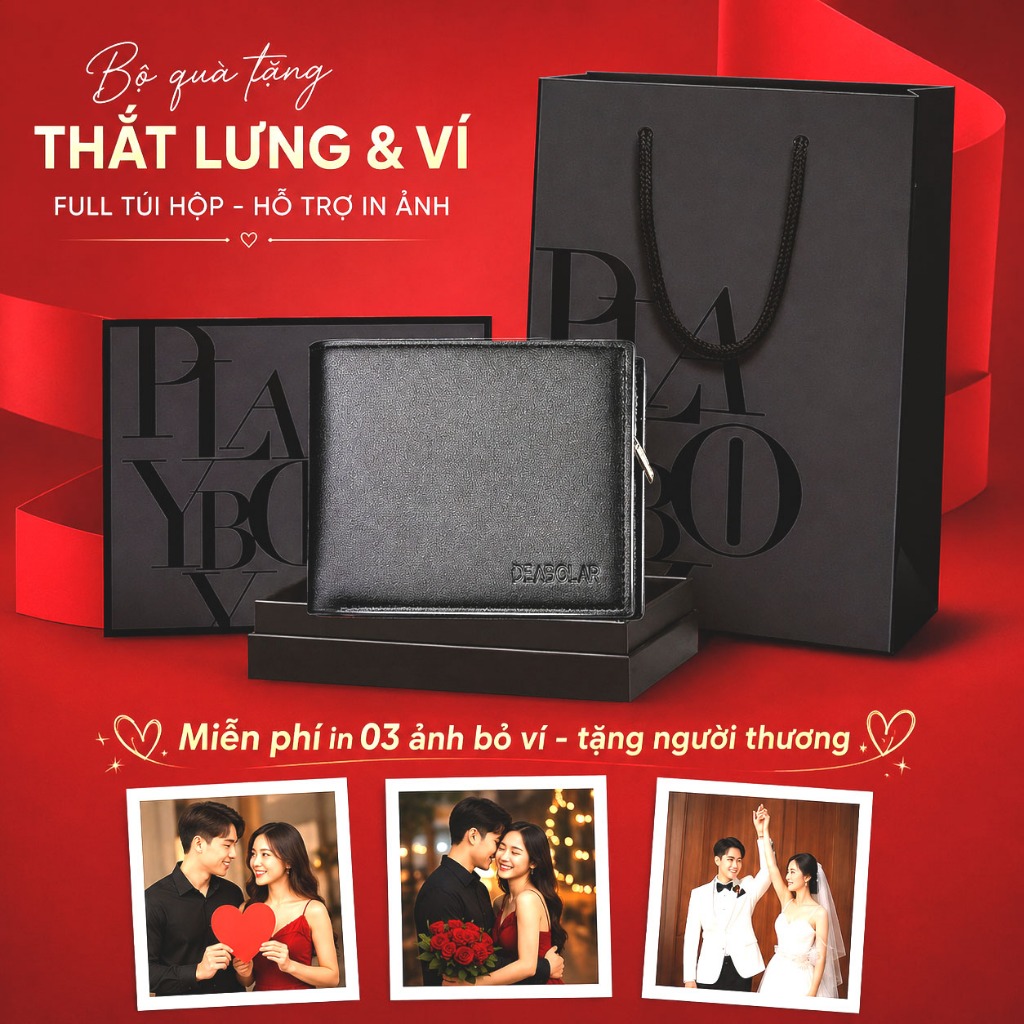 Quà tặng nam giới - Ví da nam - Miễn phí in 03 ảnh làm kỷ niệm cho người thương (full túi hộp đựng n
