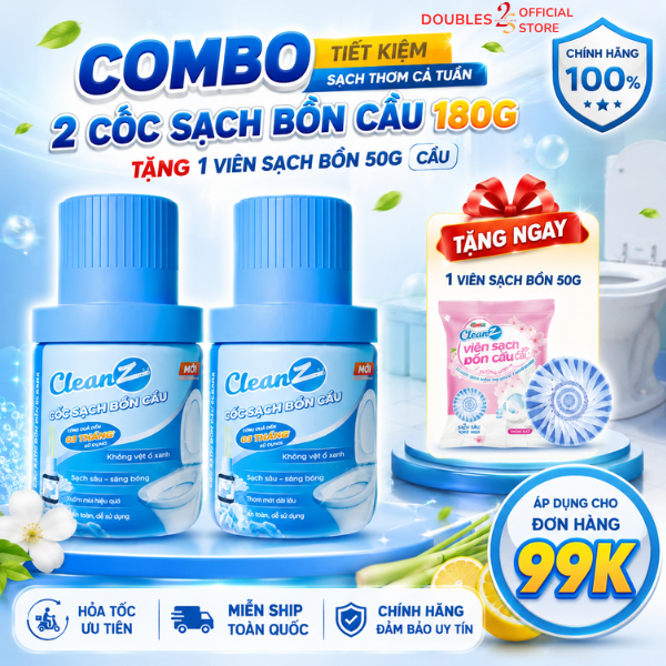 Combo Cốc Sạch Bồn Cầu CleanZ Tẩy Sạch Mảng Bám Kháng Khuẩn Khử Mùi Hôi Toilet 180g - DOUBLES 2SSHOP
