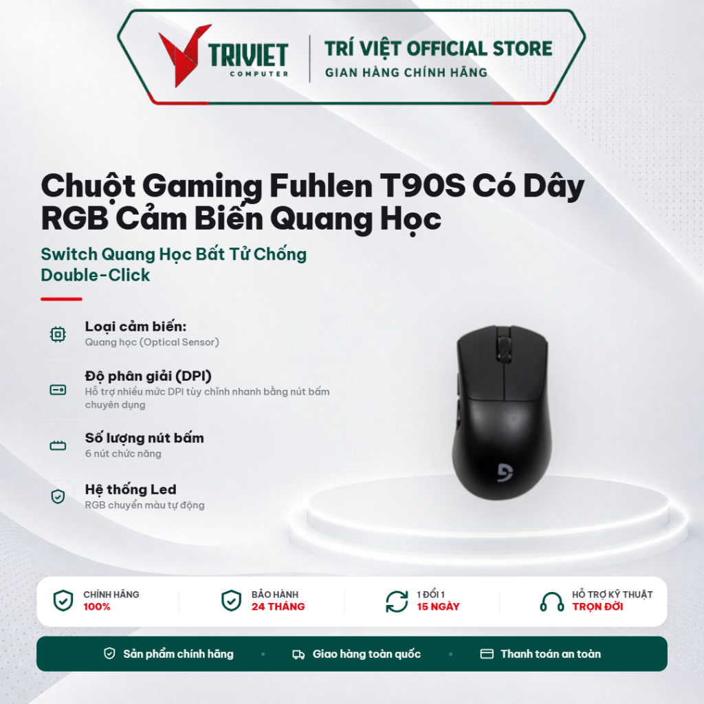 Chuột Gaming Fuhlen T90S Có Dây RGB Cảm Biến Quang Học DPI Cao Thiết Kế Đối Xứng Cá Tính