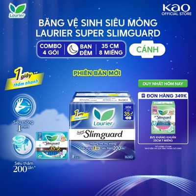 Combo 4 Băng Vệ Sinh Laurier Ban Đêm Siêu Mỏng 1mm 35cm 8 Miếng