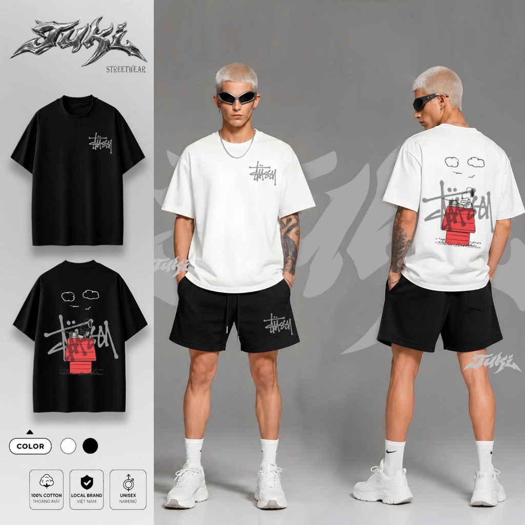 Set Thun Cotton Unisex Stussy x Snoppy Form Rộng Tuki Streetwear